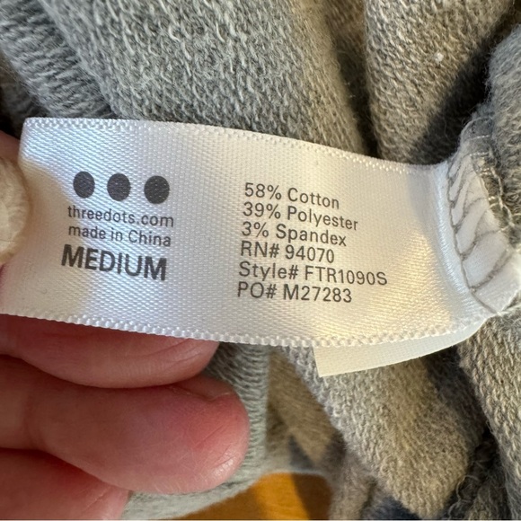 Three Dots Dress Size Medium Kangaroo Pocket Hoodie Grey Elasticized Waist - Picture 4 of 7